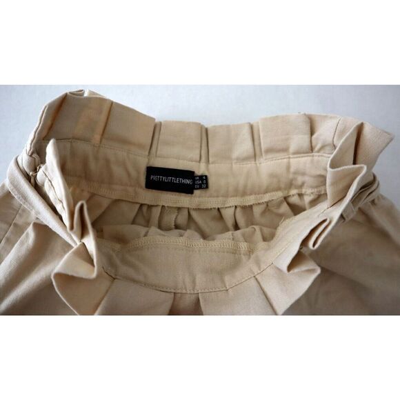 PrettyLittleThing Women's Sz 0 Beige High Waist Linen Blend Paperbag Shorts - Picture 3 of 6